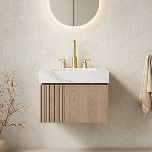 MURI 24" Bathroom Vanity & Sink, Floating Plywood Storage Cabinet with 2 Doors, Carrara