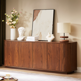 Sideboard Storage Cabinet TV Stand with Wave Pattern in Walnut