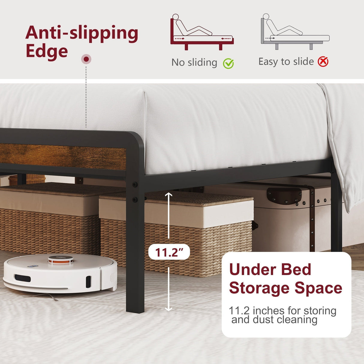 Full Size Metal Platform Bed Frame with Adjustable Upholstered Headboard