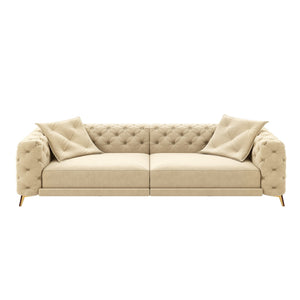 3 In 1 Convertible Sleeper Sofa, Pull Out Bed, Button Tufted, 4 Seater Couch With Movable Ottoman For Apartment - Apricot