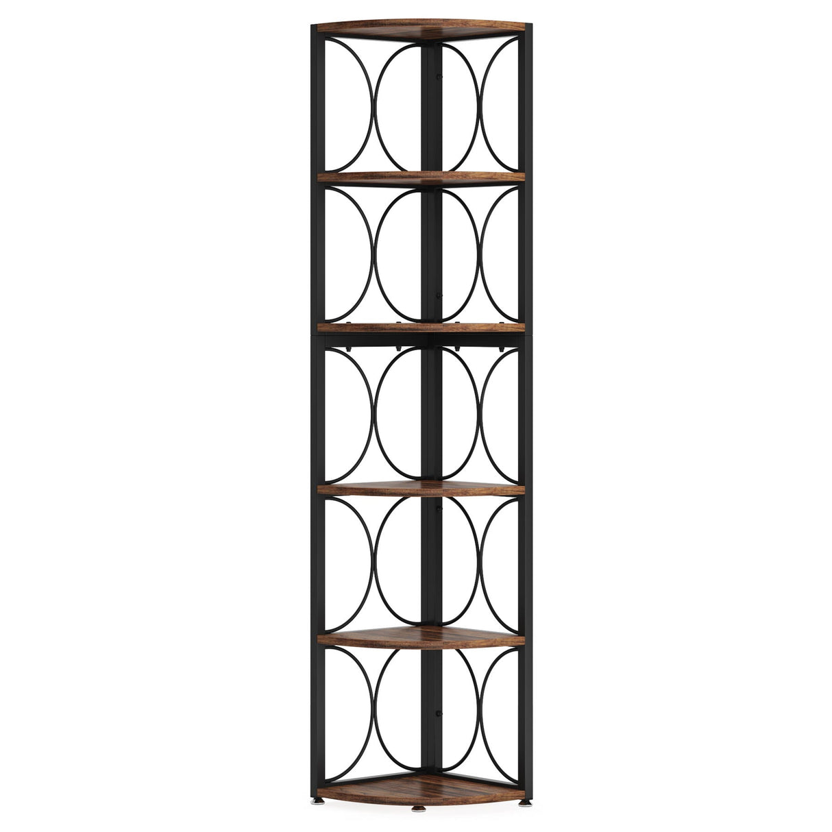 Tall 6 Tier Corner Bookshelf Storage Rack For Living Room - Rustic Brown