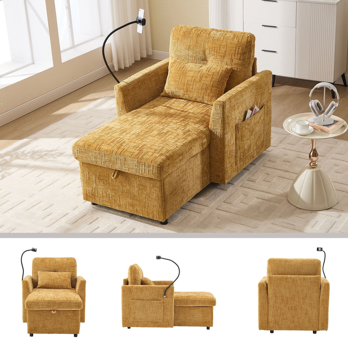 Multifunctional Recliner Sofa with Storage and Phone Bracket