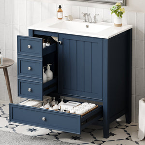 30" Bathroom Vanity with Sink, One Cabinet and Three Drawers