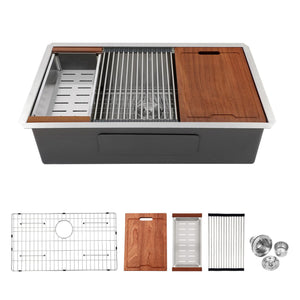 Premium Single Bowl Undermount Workstation Kitchen Sink with Accessories