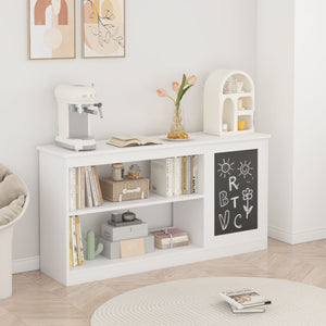 3-in-1 Bookshelf and Toy Storage Cabinet with Chalkboard - White