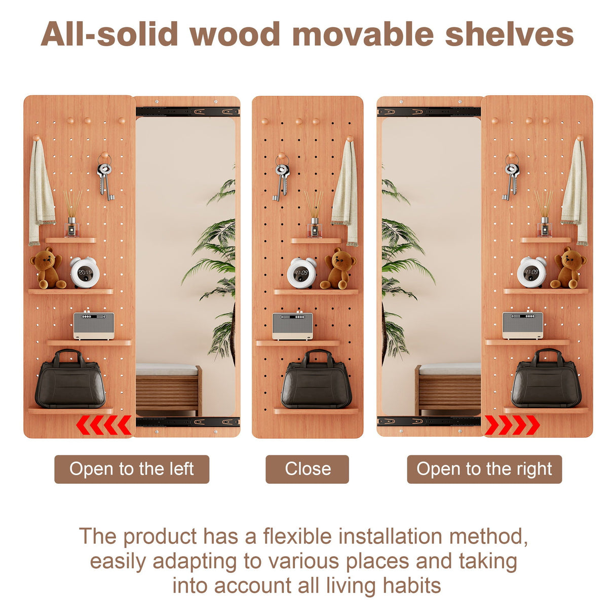Wall Mounted Full Length Mirror With Shelf And Hook