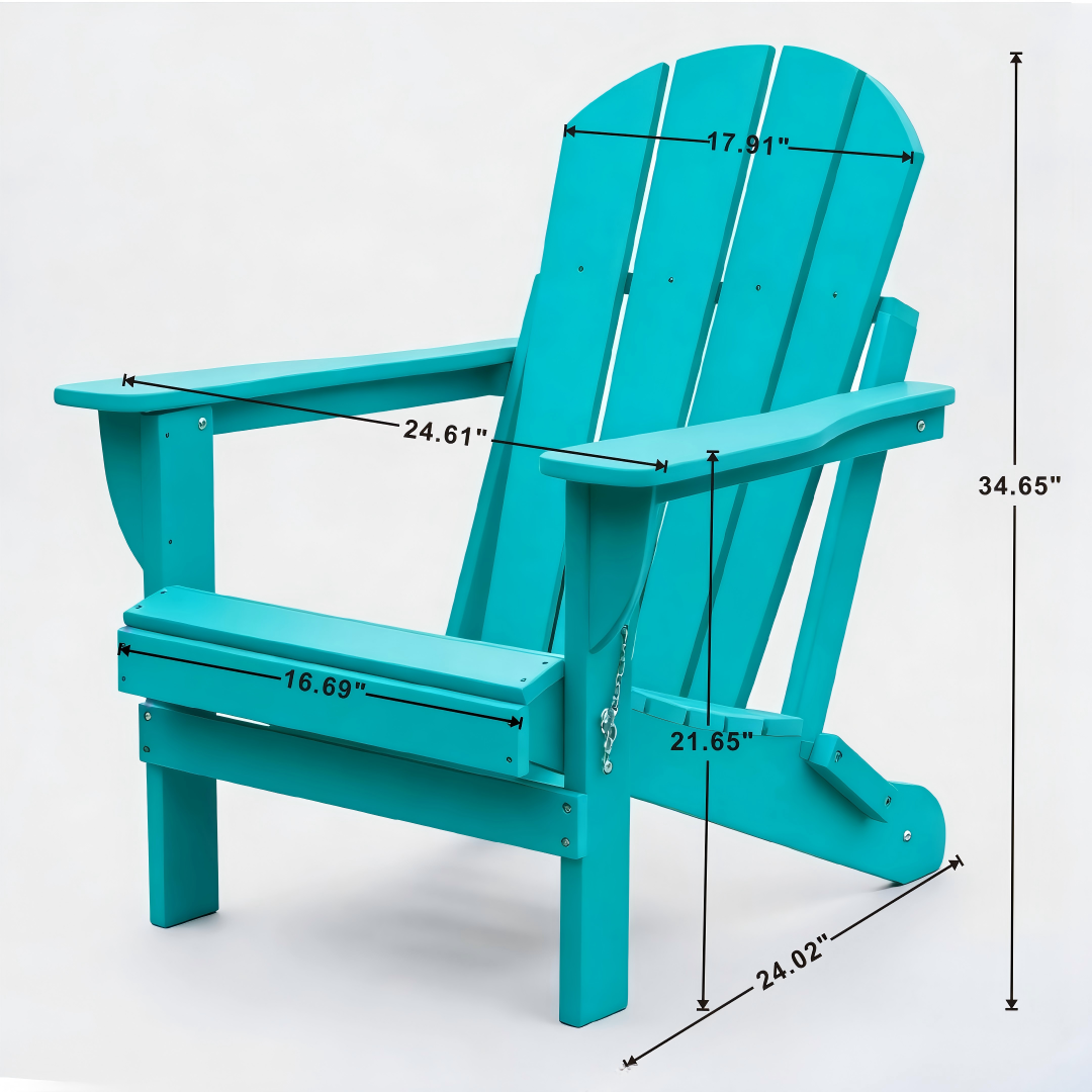 Adirondack Folding Chair with Dual Cup Holders - HDPE All-Weather Outdoor Chairs, Wood-Like Patio Chair for Backyard, Camping, Garden, Pool & Fire Pit, Lake blue