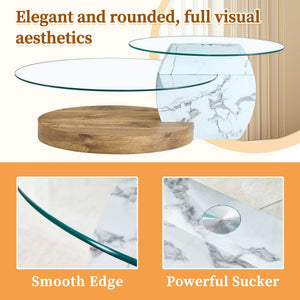 Contemporary Artistic Double Layer Coffee Table, Tempered Glass Top