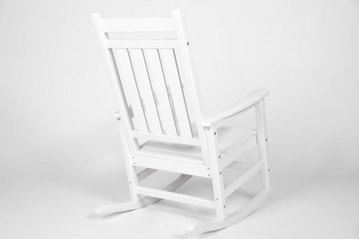 Oversized Rocking Chair with Wood-Texture, Outdoor Rocking Chair for Adults, All Weather Resistant Porch Rocker for Lawn Garden, White