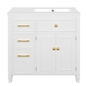 Modern Bathroom Vanity With Ceramic Sink, Freestanding, One Tip Out Drawer, 3 Side Drawers, Adjustable Shelf