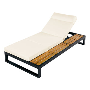 Black Iron & Teak Finish Chaise Lounge Set