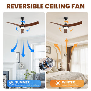 Ceiling Fan With 3 Blades, Remote Control Reversible DC Motor, Dimmable Light, And 1H / 4H / 8H Timer - Black