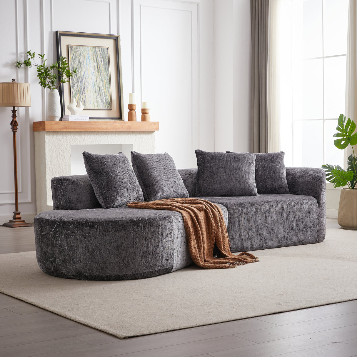 Modern Upholstered Oversized Sectional Sofa, 114-Inch Chenille