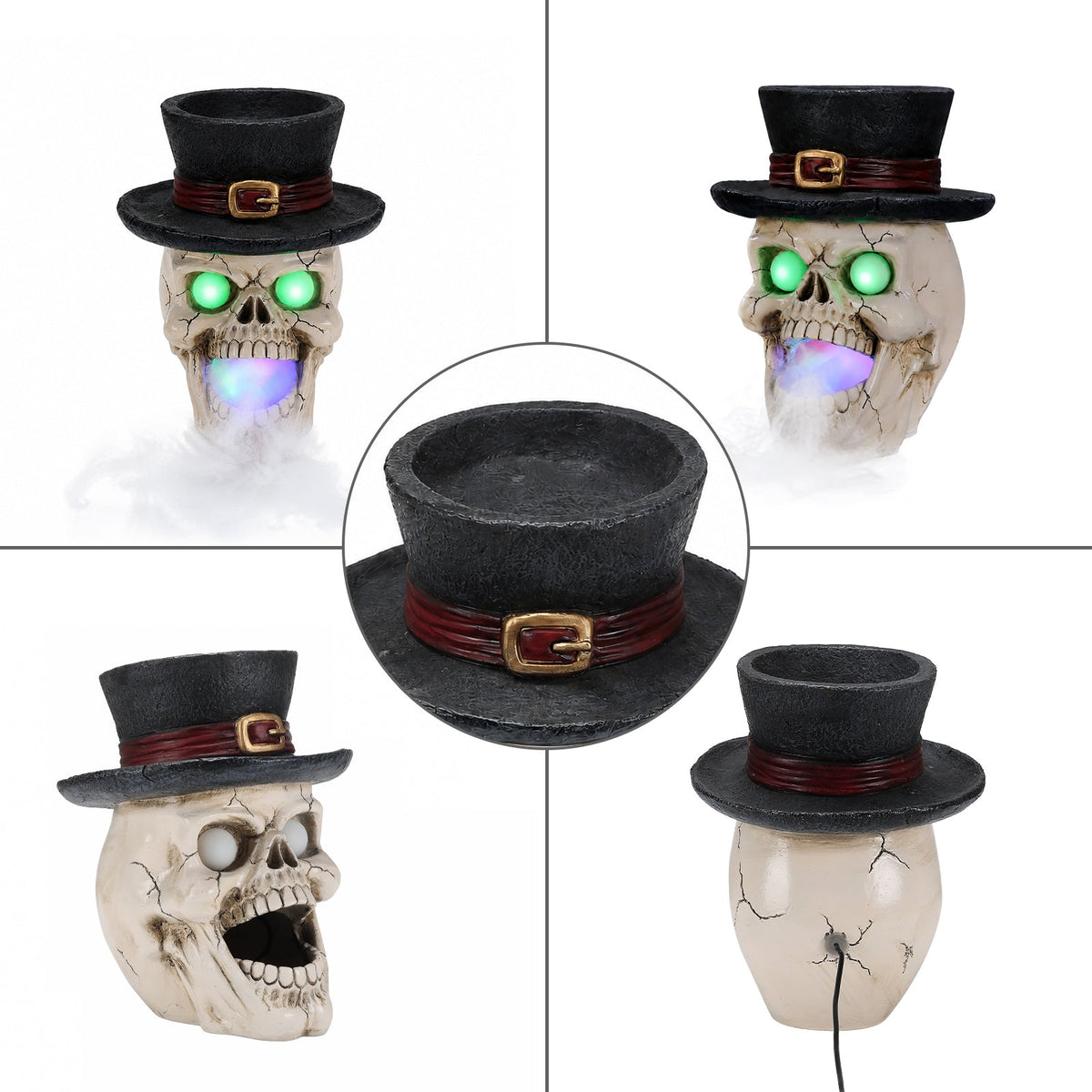 LED Light-Up Skull with Top Hat & Mist Maker