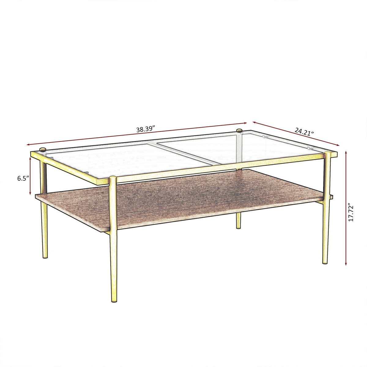 Rectangle Coffee Table With Tempered Glass Top And Legs, Modern Table For Living Room