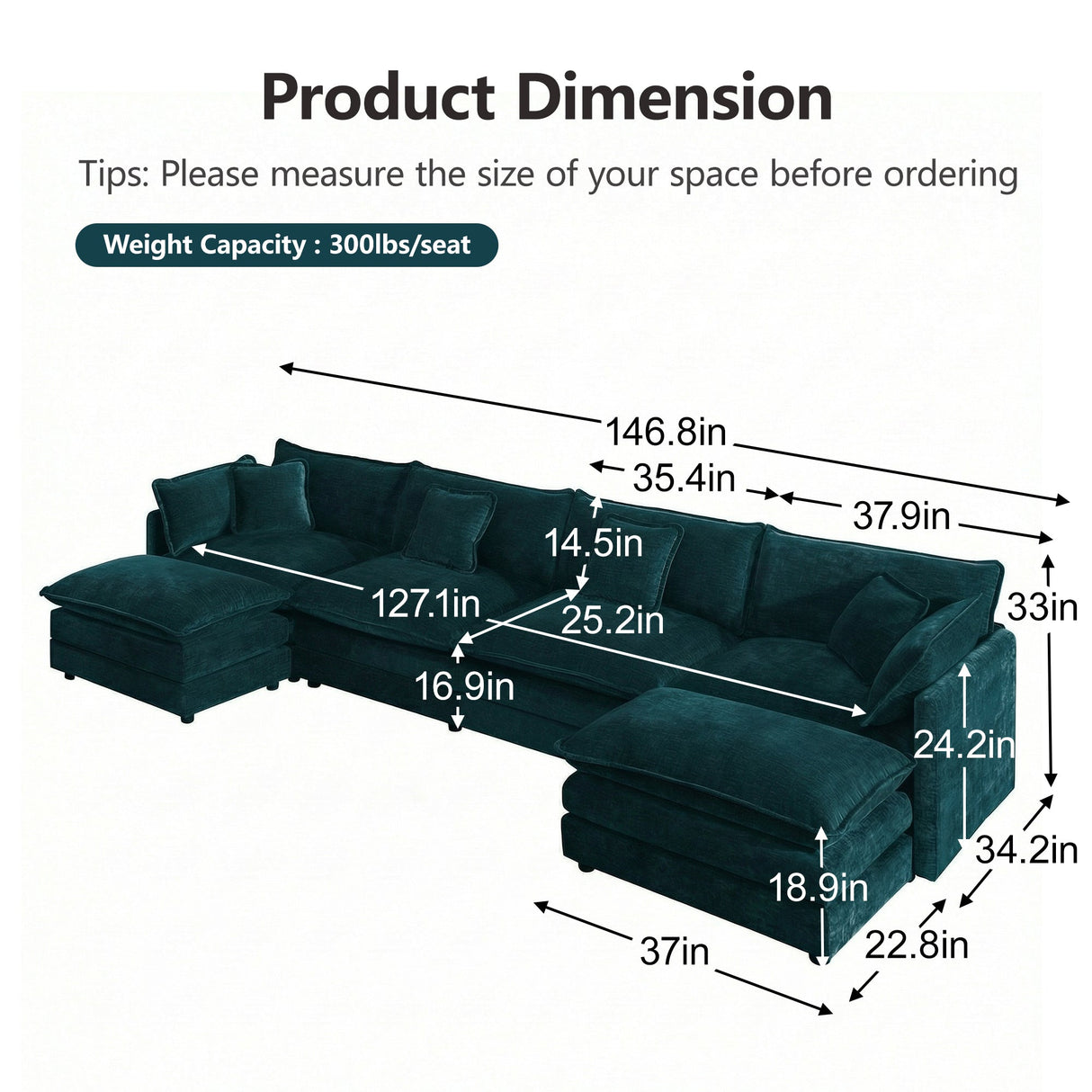 Comfort U Shaped Couch with Reversible Chaise