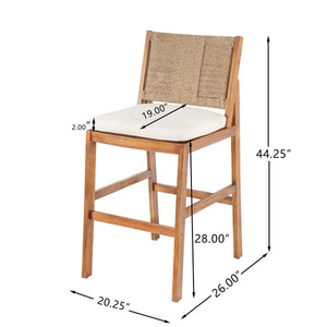 4 Pieces Natural Outdoor Bar Stool Set - Solid Acacia Wood and Woven Wicker