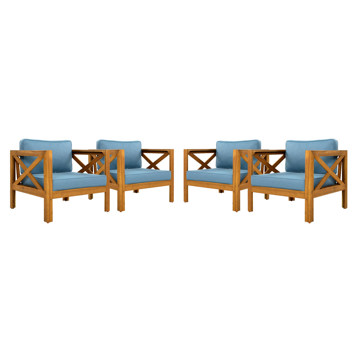 Outdoor Acacia Wood Club Wooden Armchair with Cushions (Set of 2)
