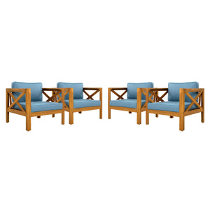 Outdoor Acacia Wood Club Wooden Armchair with Cushions (Set of 2)