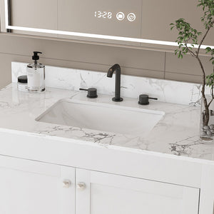 43" Bathroom Vanity With Artificial Marble Carrara Top Set, Multi Functional Bathroom Cabinet With Doors And Drawer - White