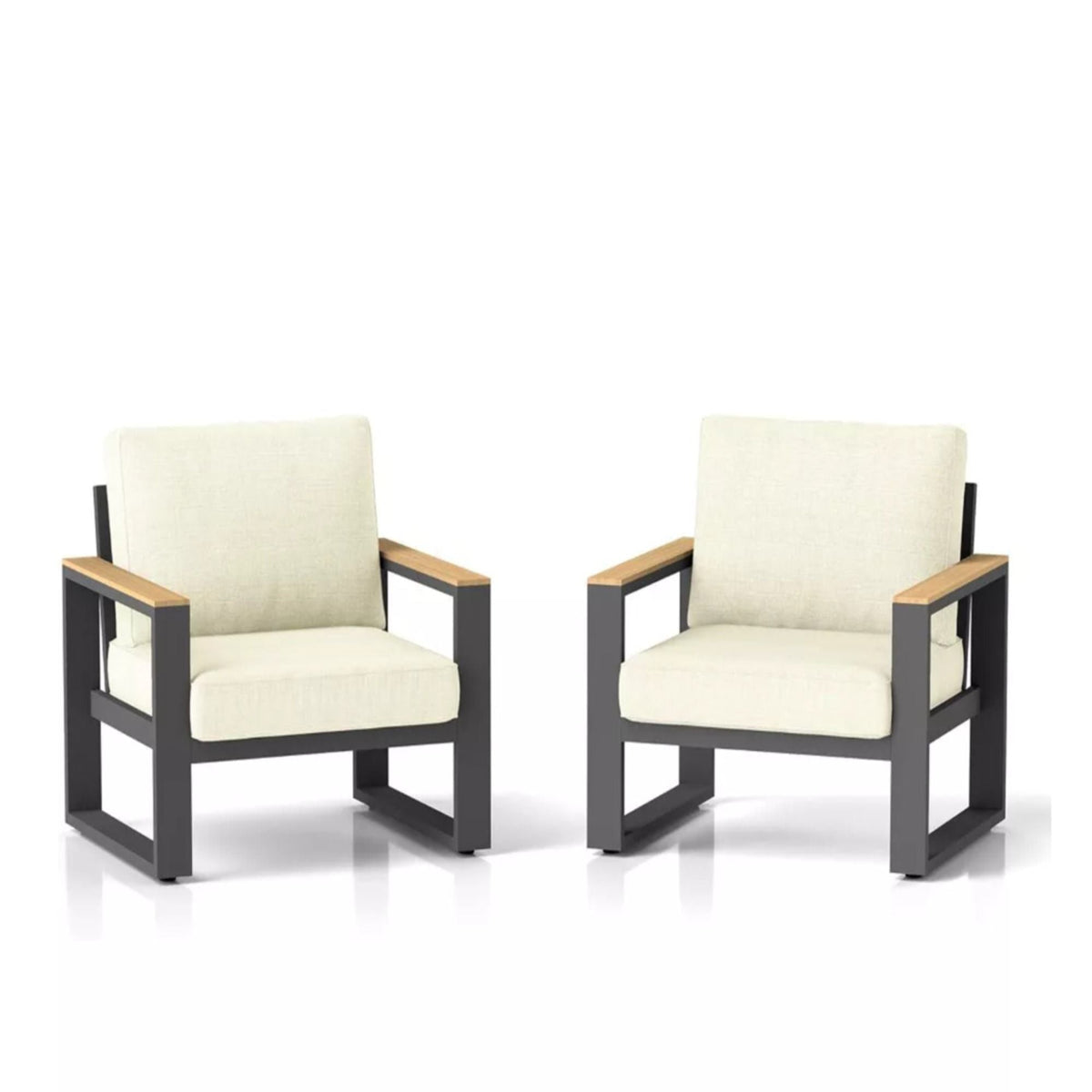 All-Weather Patio Armchairs With Thick Cushions (Set of 2)