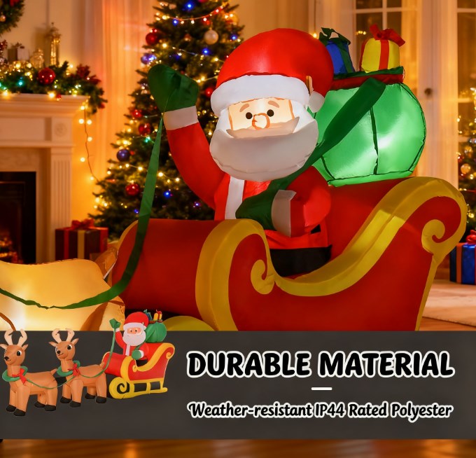 Outdoor Inflatable Santa Claus Decoration with Sleigh and Reindeer