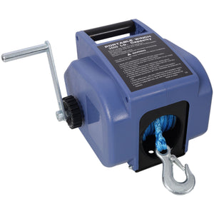 Reversible 12V Electric Trailer Winch for Boats up to 6000 lbs with Synthetic Rope and Extra Pulley Hook - Blue