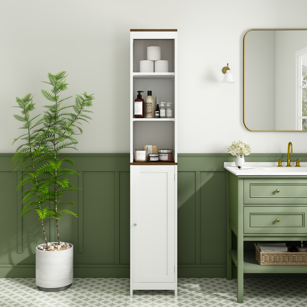 Tall Bathroom Storage Cabinet with Reversible Door