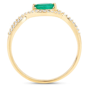 0.32 Carat Genuine Zambian Emerald and White Diamond 14K Yellow Gold Ring