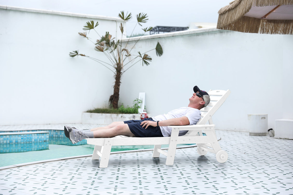 Lounge Chair Outdoor with Wood Texture, HDPE, Adjustable Backrest