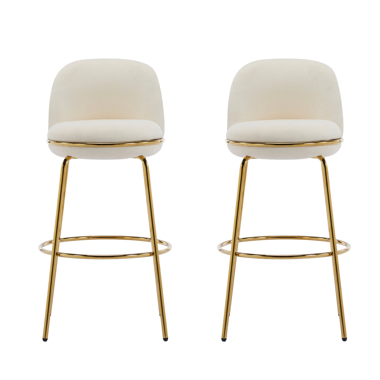 Rio Claro Indoor Metal Upholstered Barstool with Gold Finished Frame and Beige UpholsterySet of 2