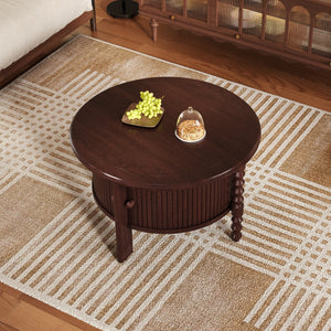 Vintage Round Coffee Table with Storage in Walnut