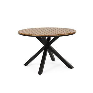 5 Piece Outdoor Dining Set With Round Table And 4 Wrapped Chairs - Black / Brown / Teak