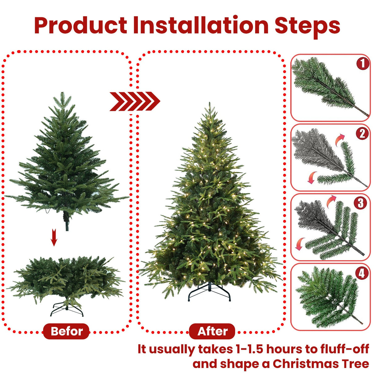 6.5ft Pre-Lit Artificial Christmas Tree with 450 Warm Lights