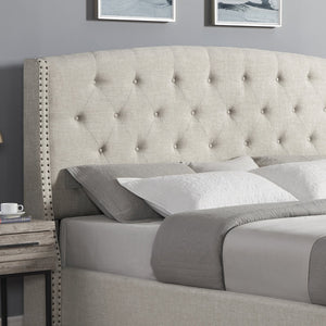 3-Piece Upholstered Bedroom Set with Tufted Wingback Bed - Beige