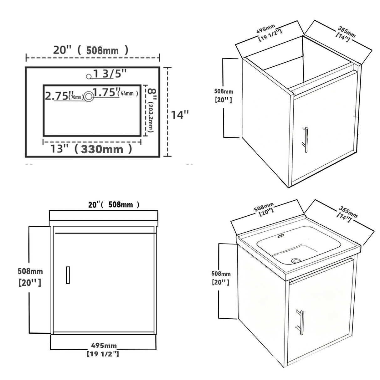 20 Inch Floating Bathroom Vanity with Sink, Soft-Close Door, Ceramic Sink, Plywood