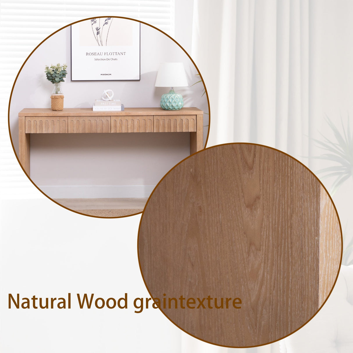 Modern Console Table with 4 Drawers – 59.2 Entryway Table in Natural Wood Finish