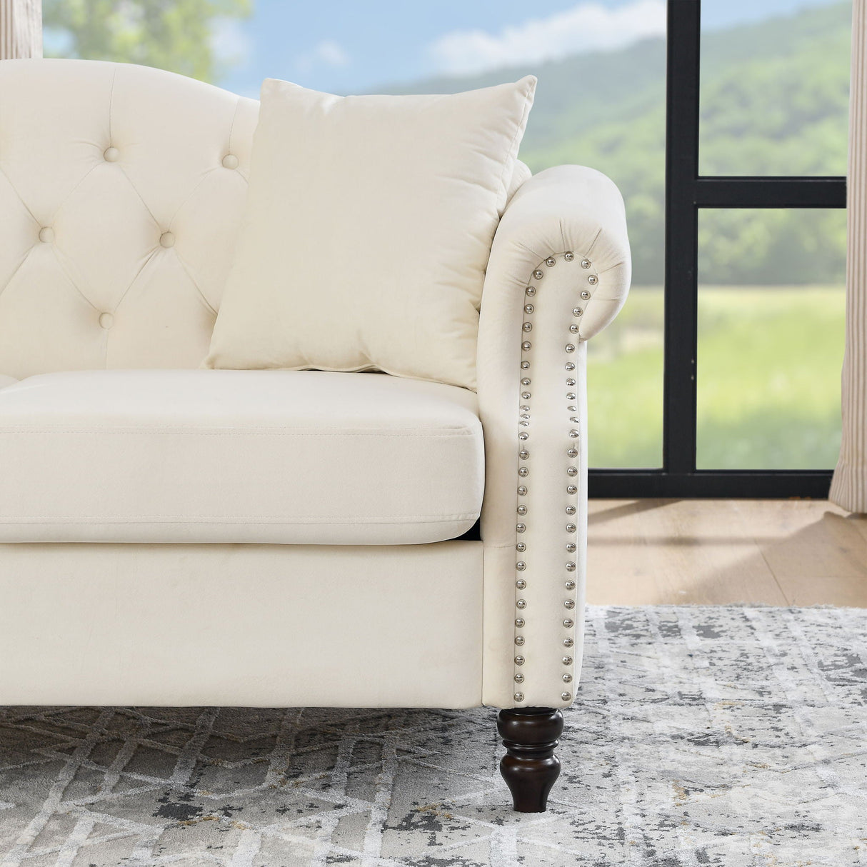 2 Seater Chesterfield Sofa With Rolled Arms And Nailhead Trim For Living Room
