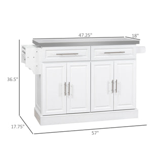 Homcom - Rolling Kitchen Island With Storage, Portable Kitchen Cart With Stainless Steel Top, 2 Drawers, Spice, Knife And Towel Rack And Cabinets