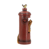 Red Fire Hydrant Water Fountain with Dog and Bird Accents