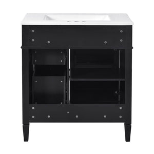 Bathroom Vanity With Top Sink, 2 Doors And 3 Drawers, Freestanding Set With Mirror Cabinet