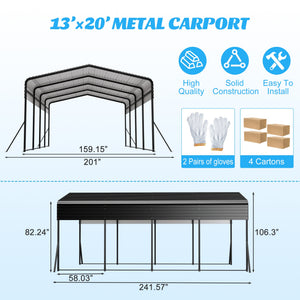 13x20 FT Metal Carport with Upgraded Frame
