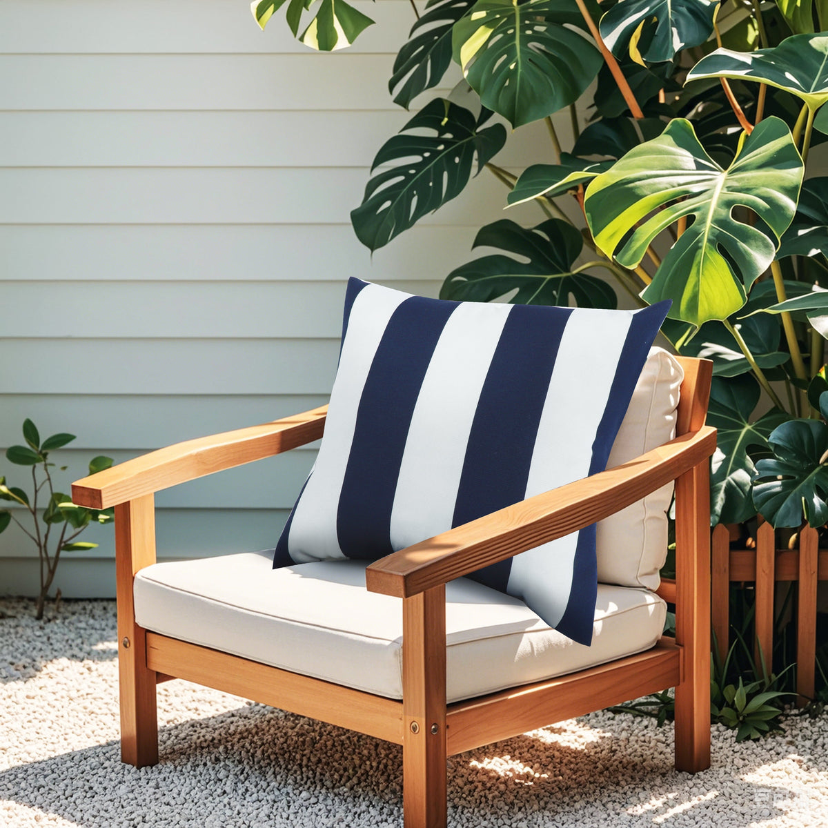8 Pack Outdoor/Indoor Throw Pillows with Inserts - Navy/White Striped