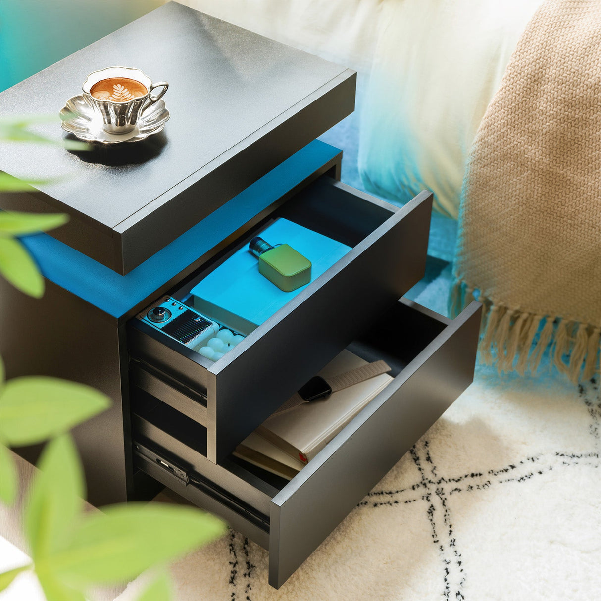 Modern LED Nightstand Bedside Table with 2 Drawers