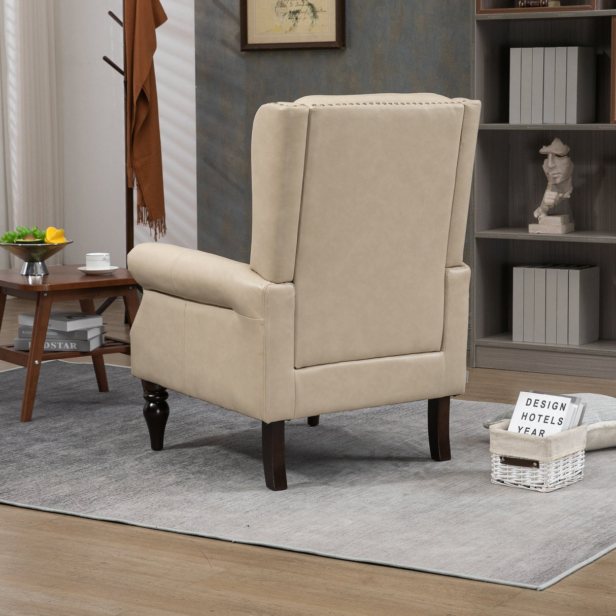 Modern Accent Lounge Chair with Sturdy Wood Legs in Camel PU Leather
