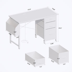 Office Desk With Power Outlet, 3 Drawers And Side Pocket For Office - White
