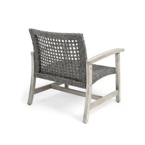 Outdoor Club Chair With Rattan Cover And Acacia Wood Frame - Gray
