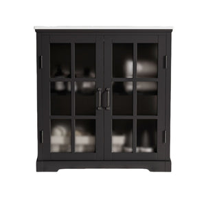 Modern Bathroom Vanity With Ceramic Sink, Tempered Blurred Glass Doors