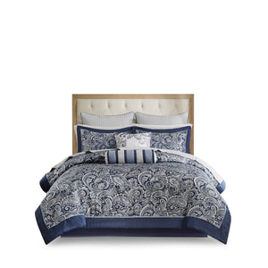 12 Piece Comforter Set with Cotton Bed Sheets Navy Queen