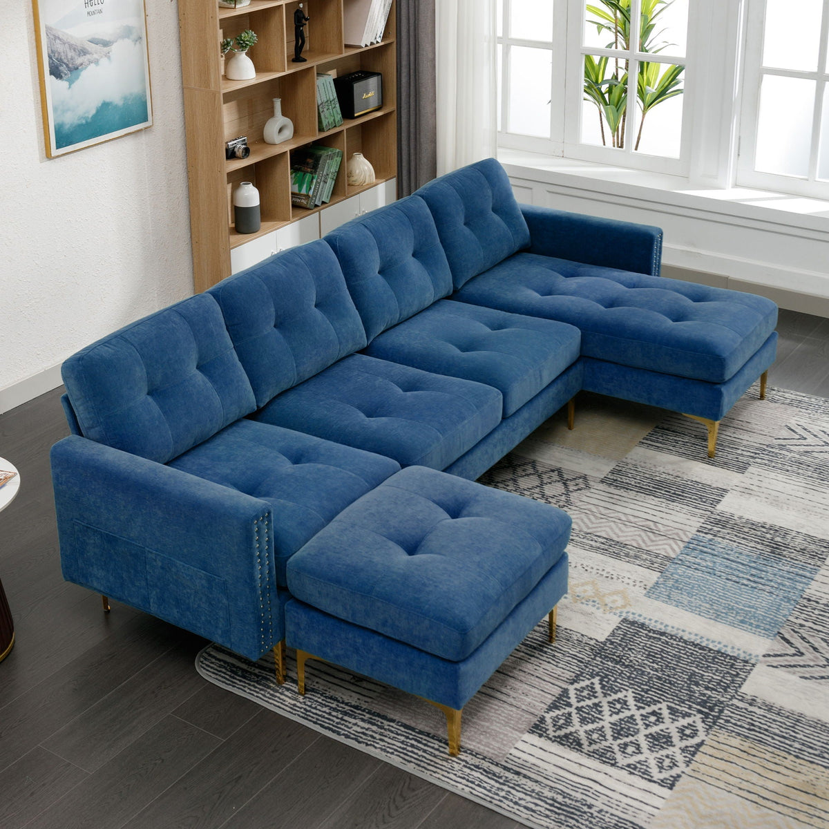 Modern L - Shape Convertible Sectional Sofa With Movable Ottoman